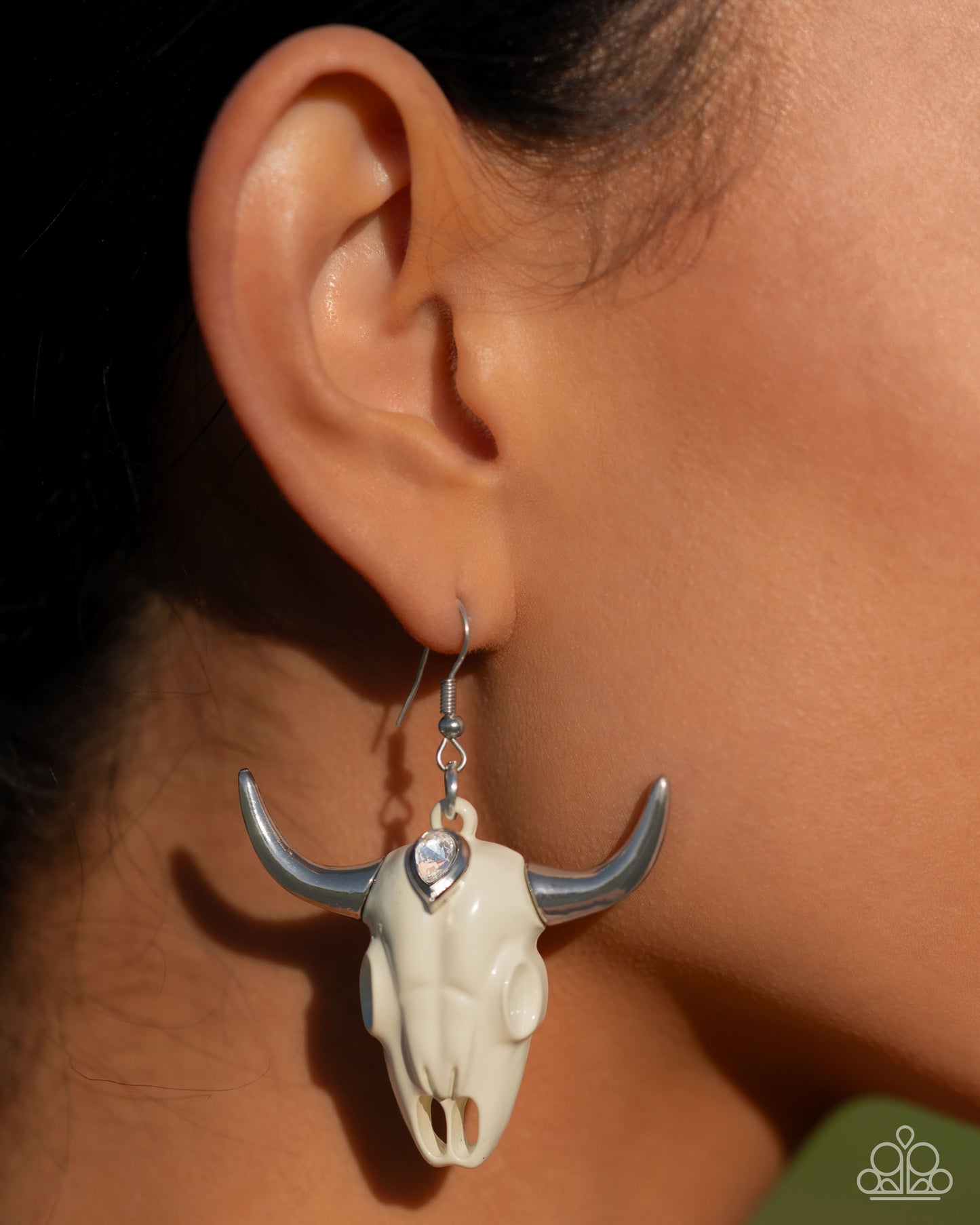 Paparazzi Earring ~ Southwestern Skull - White