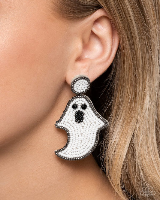 Ghost Story - White - Paparazzi Earring Image