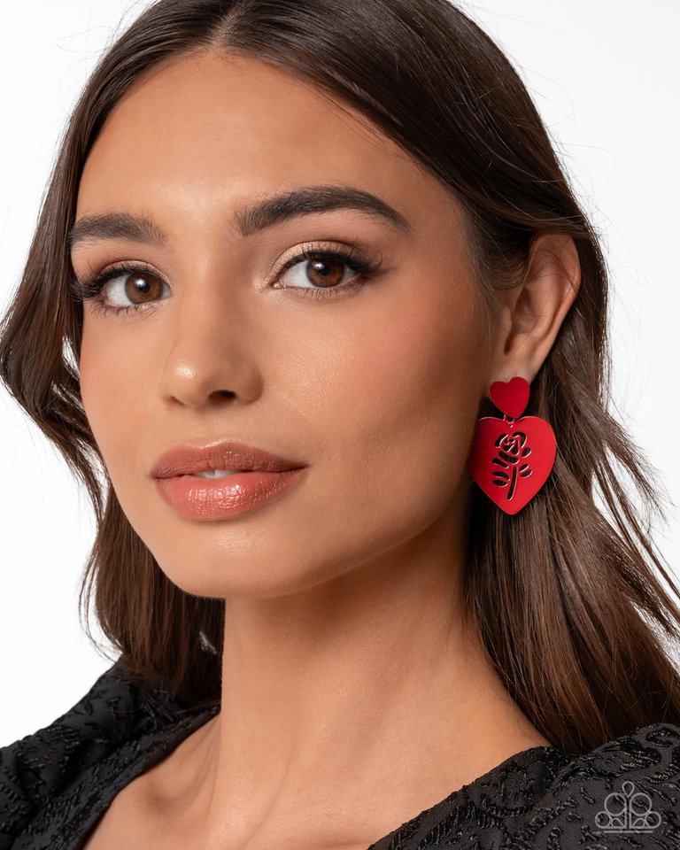 Showstopping Silhouette - Red - Paparazzi Earring Image