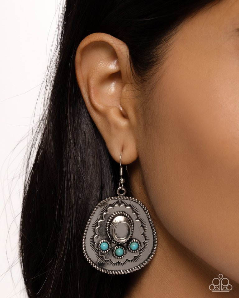 Cowboy Chaperone - Blue - Paparazzi Earring Image