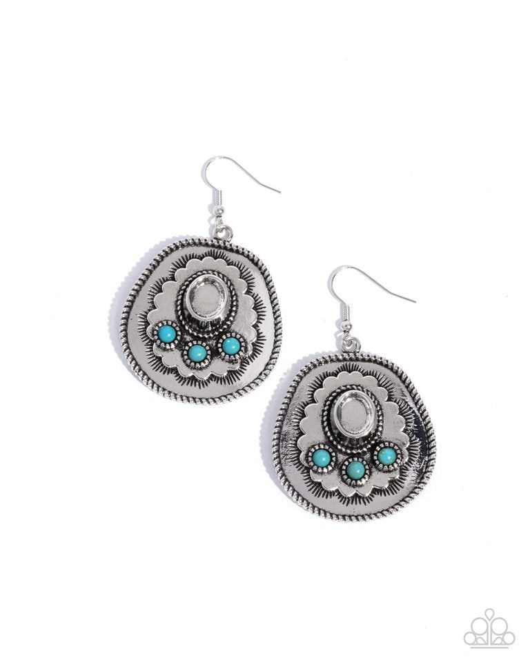 Cowboy Chaperone - Blue - Paparazzi Earring Image