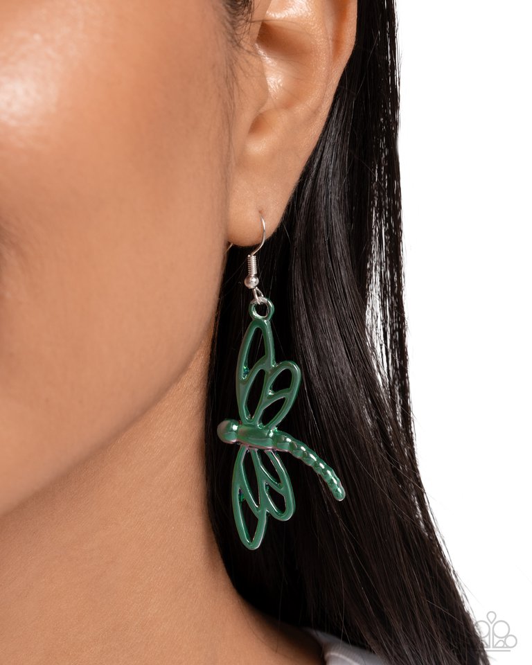 Dapper Dragonfly - Green - Paparazzi Earring Image