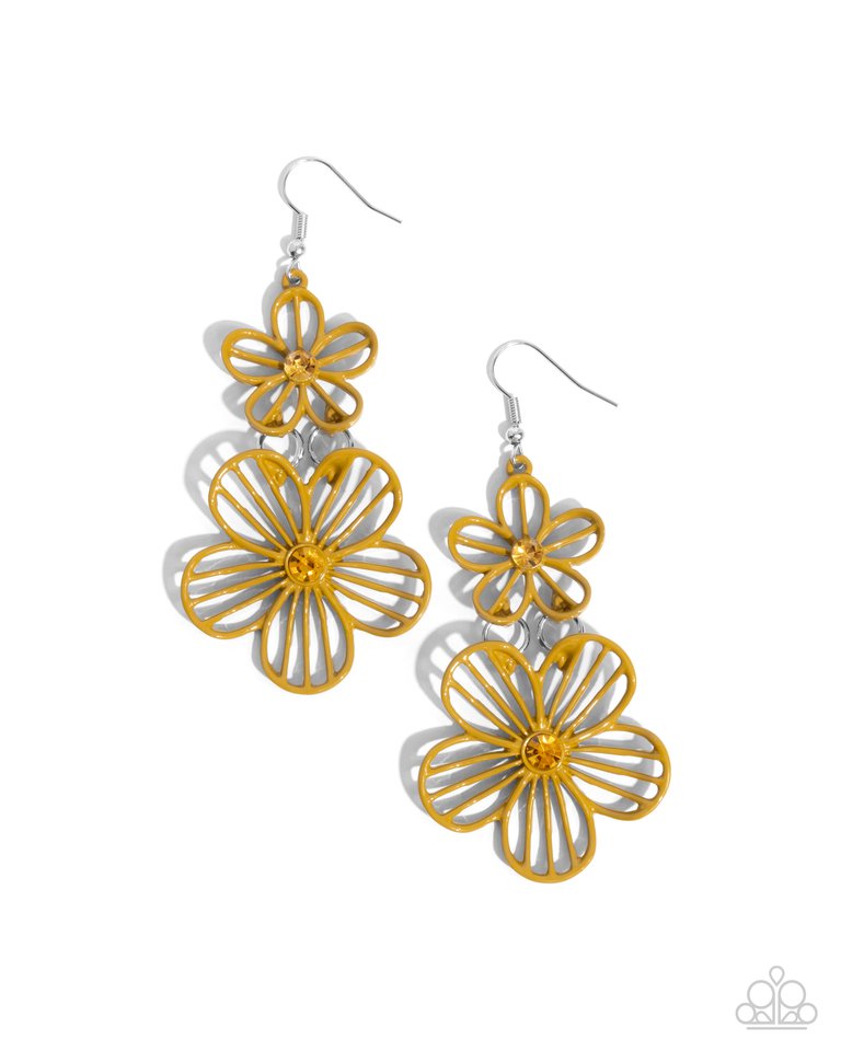 Textured Tiers - Yellow - Paparazzi Earring Image