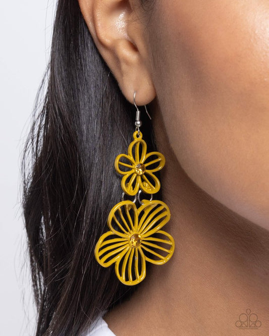 Textured Tiers - Yellow - Paparazzi Earring Image