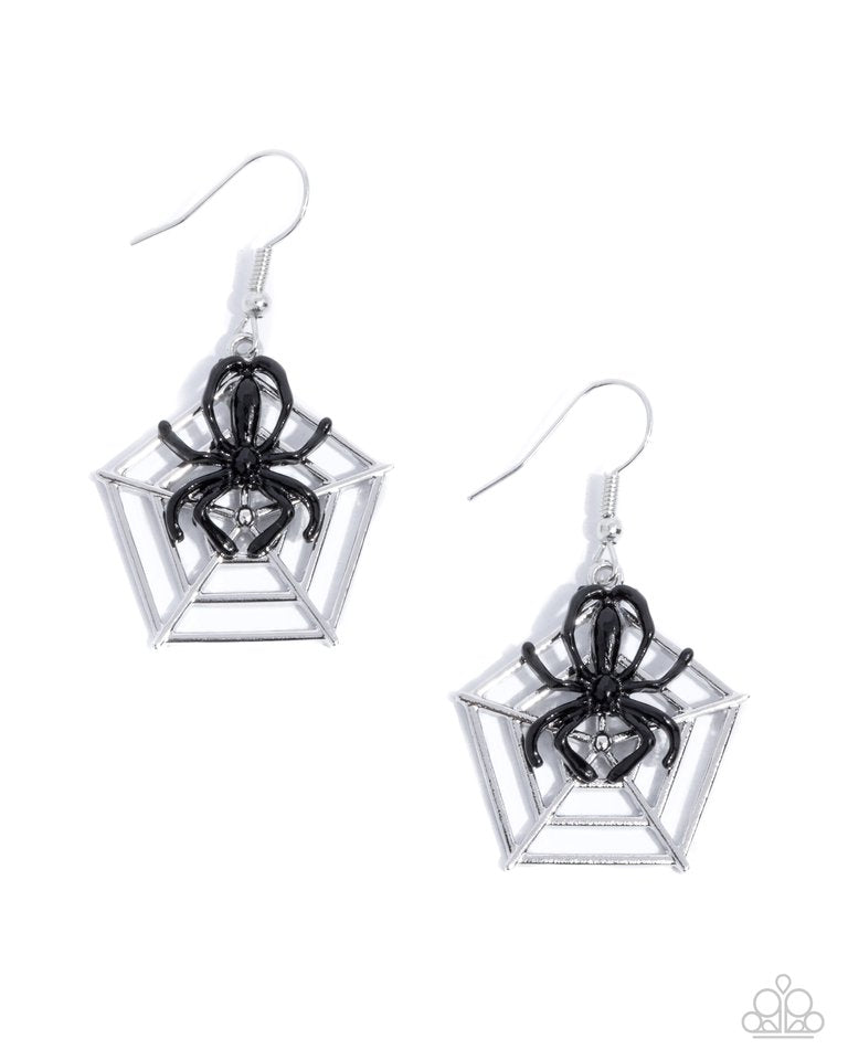 Spiderweb Statement - Black - Paparazzi Earring Image