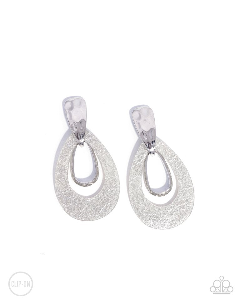 Tattered Teardrop - Silver - Paparazzi Earring Image