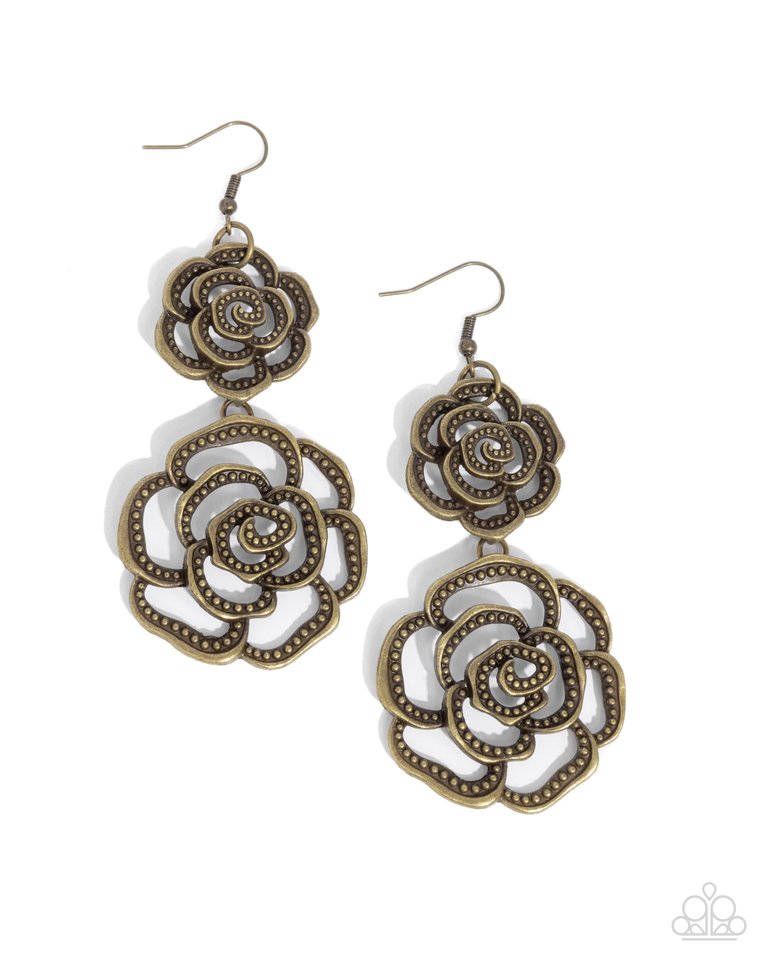 Reminiscent Rosette - Brass - Paparazzi Earring Image