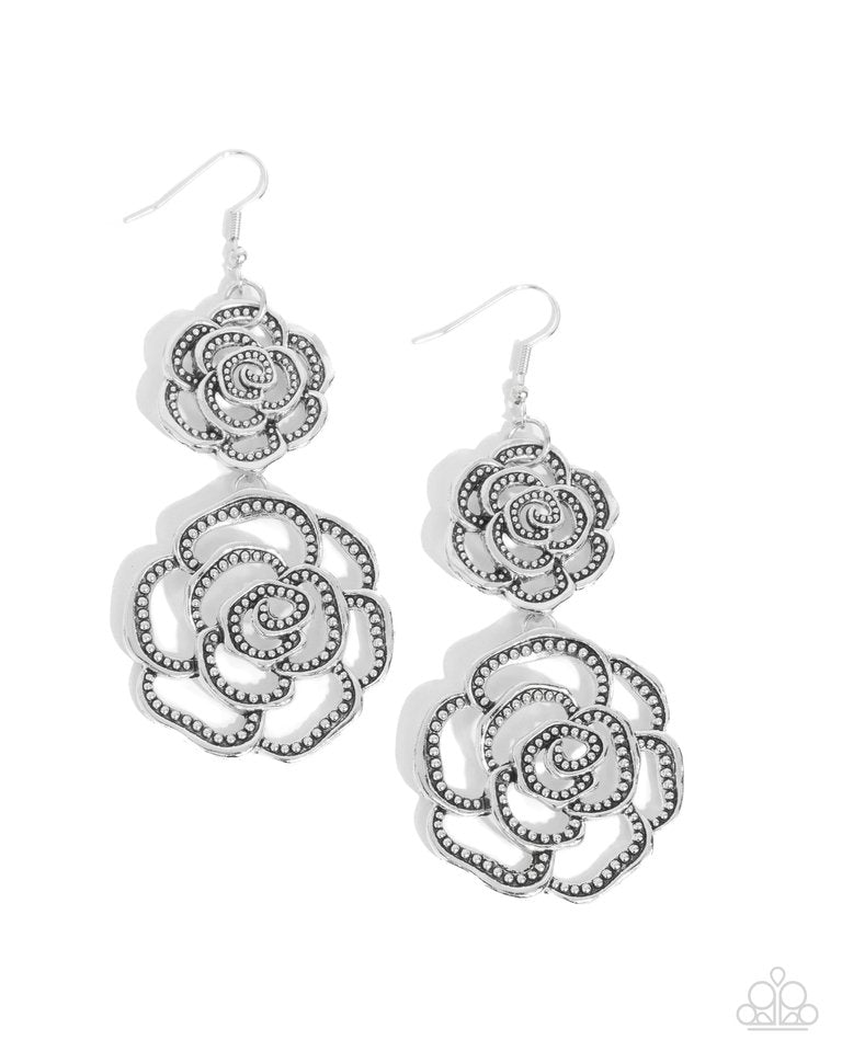 Reminiscent Rosette - Silver - Paparazzi Earring Image