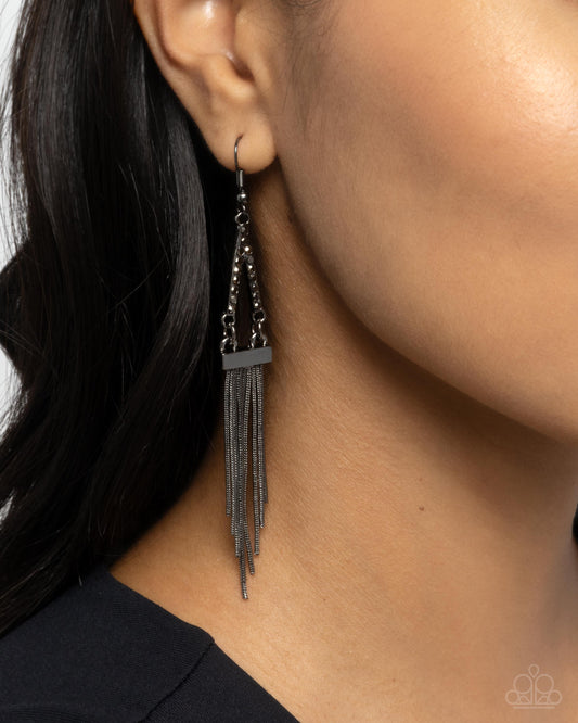 Trailing Off - Black - Paparazzi Earring Image