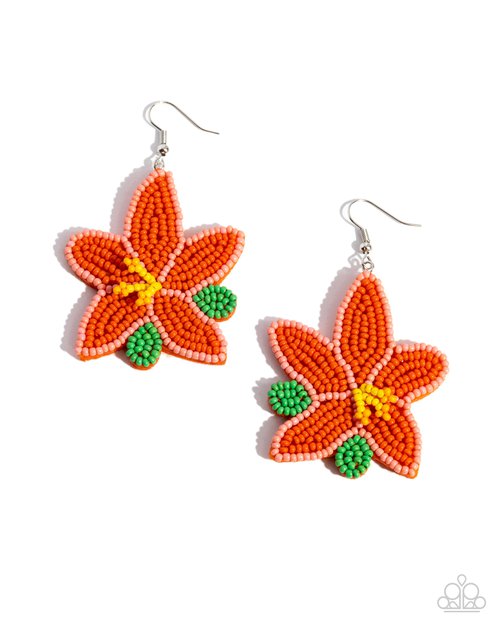 Seed Bead Symmetry - Orange - Paparazzi Earring Image