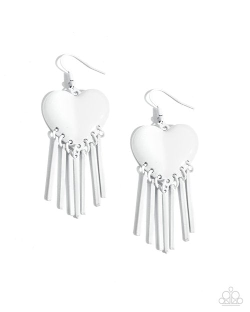 Flirty Fringe - White - Paparazzi Earring Image