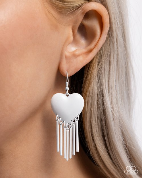 Flirty Fringe - White - Paparazzi Earring Image