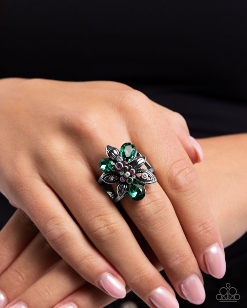 Carefree Corsage - Green - Paparazzi Ring Image