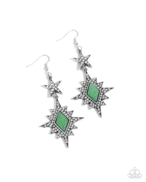 Stellar State of Mind - Green - Paparazzi Earring Image