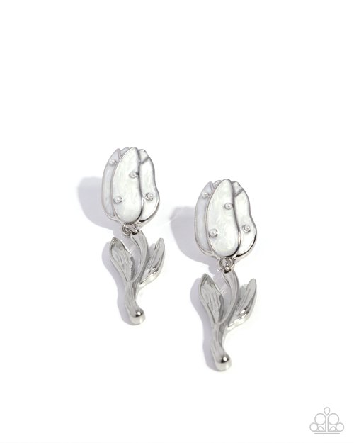 Timeless Tulip - White - Paparazzi Earring Image