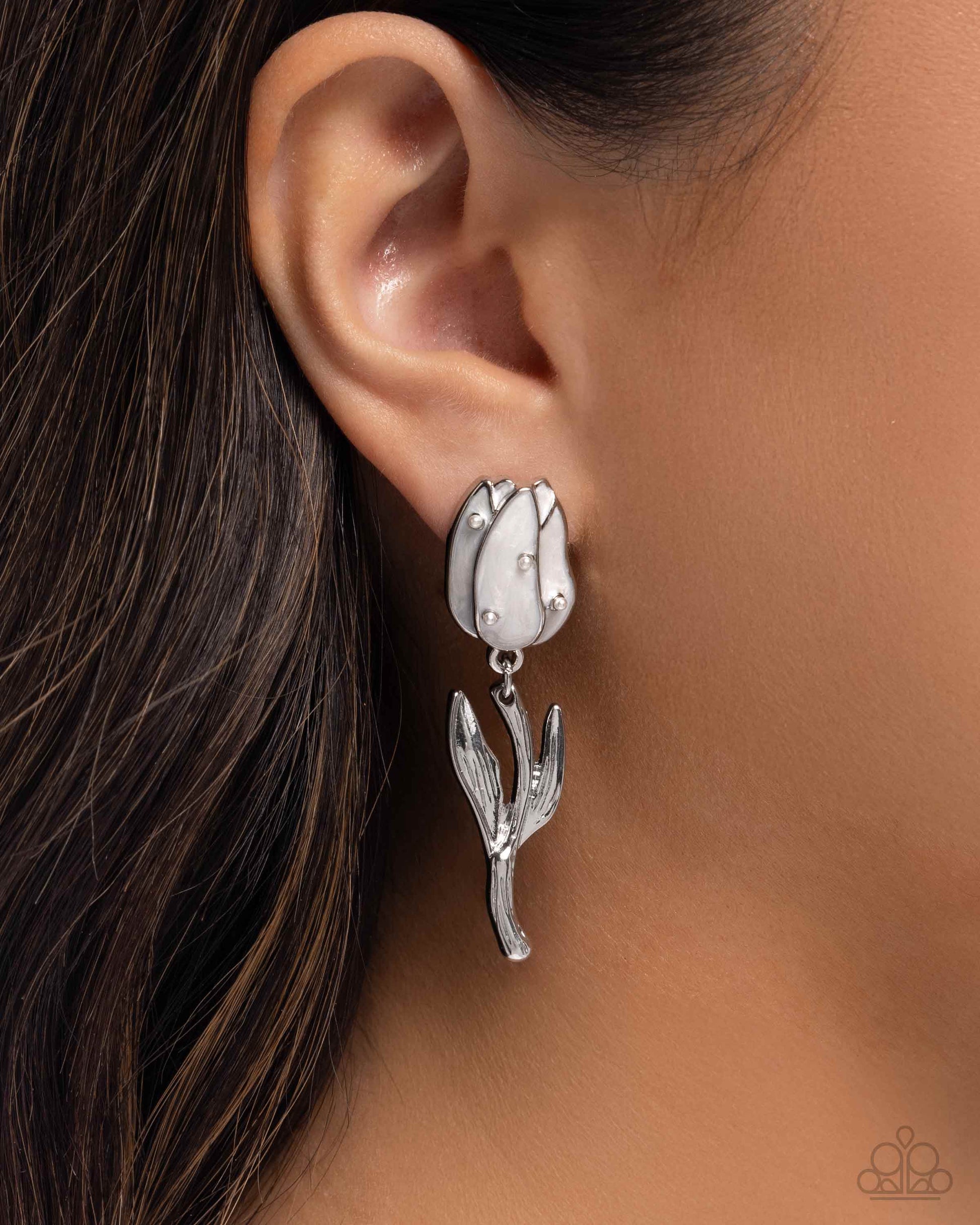 Timeless Tulip - White - Paparazzi Earring Image