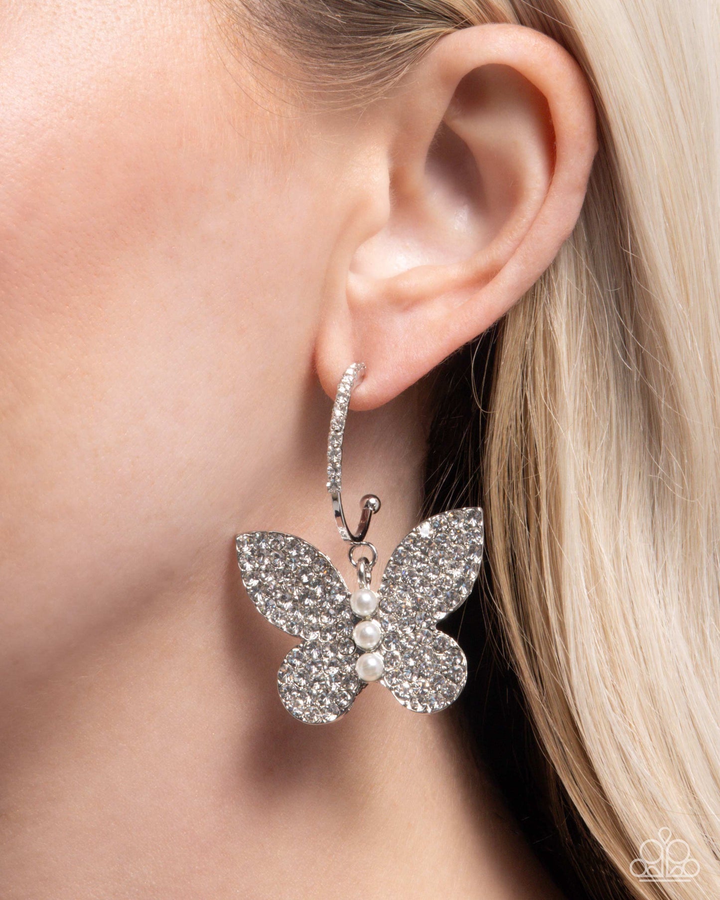 Butterfly Boundary - White - Paparazzi Earring Image