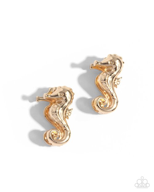 Sea Horse Statement - Gold - Paparazzi Earring Image