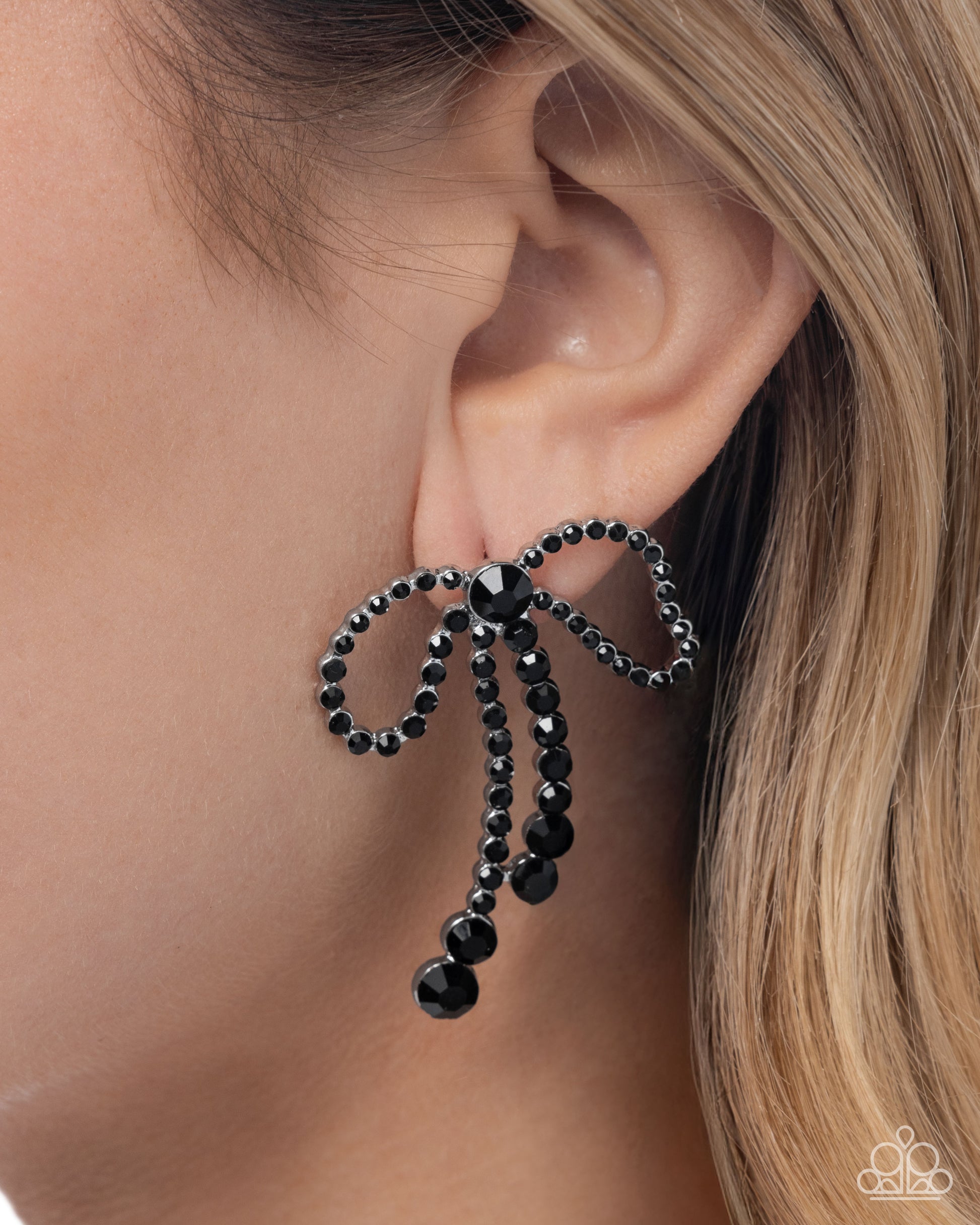 Black Tie Bow - Paparazzi Earring Image