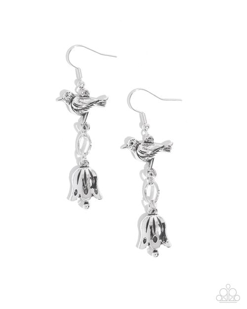 Balancing Bird - Silver - Paparazzi Earring Image
