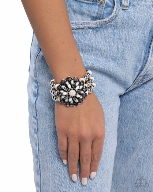 Floral Figment - White - Paparazzi Bracelet Image