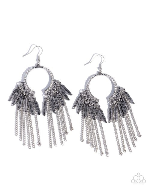 Free-Spirited Fringe - White - Paparazzi Earring Image