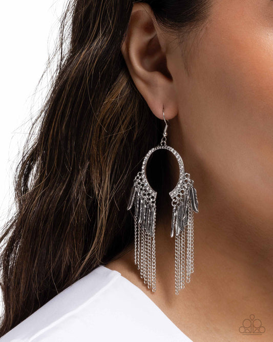 Free-Spirited Fringe - White - Paparazzi Earring Image
