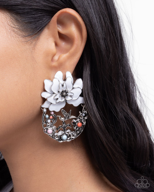 Hummingbird Homecoming - White - Paparazzi Earring Image