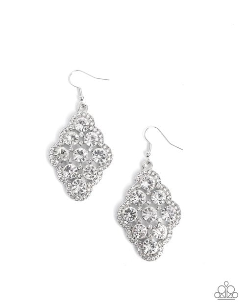 Scalloped Shimmer - White - Paparazzi Earring Image