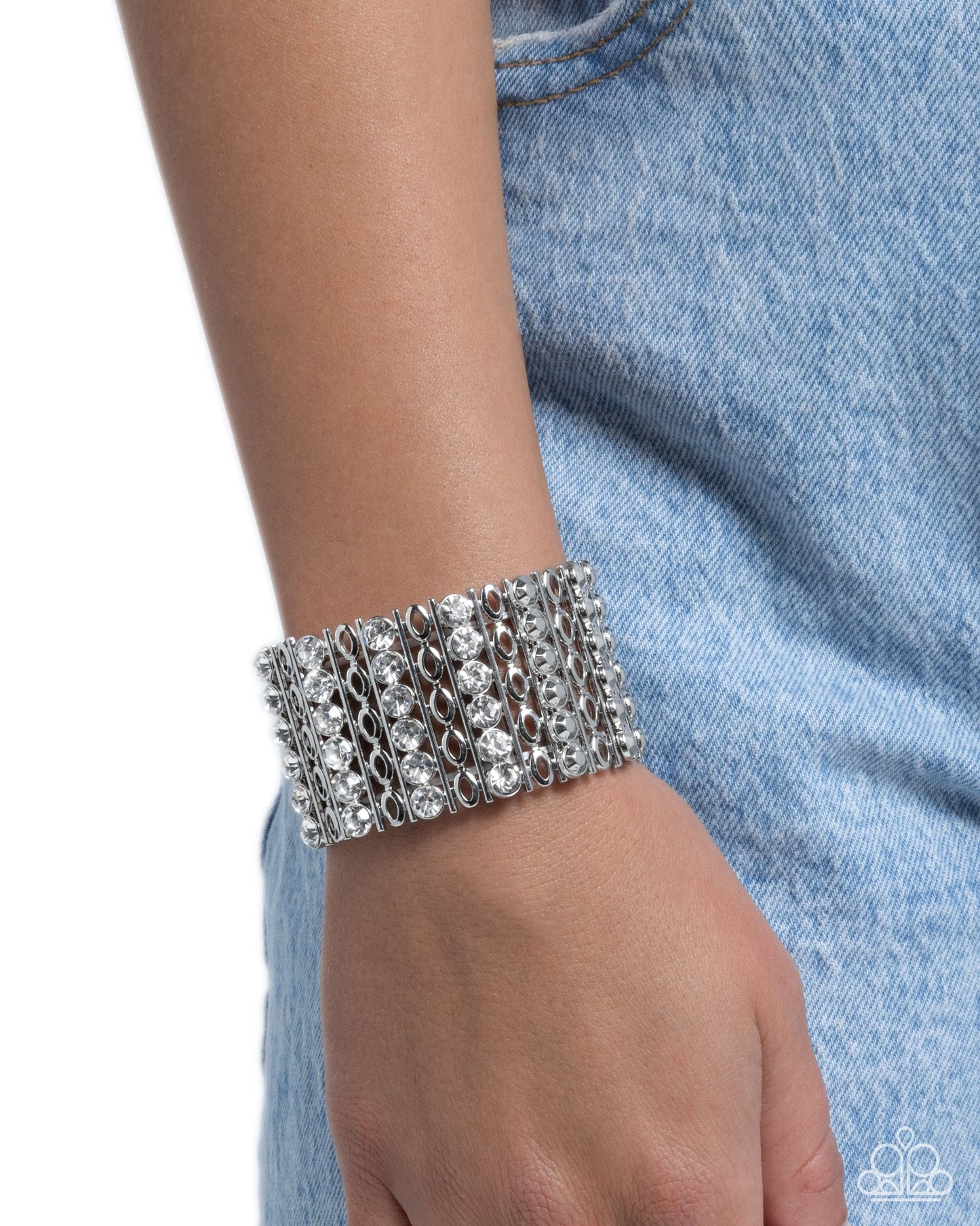 Reflective Rows - White - Paparazzi Bracelet Image