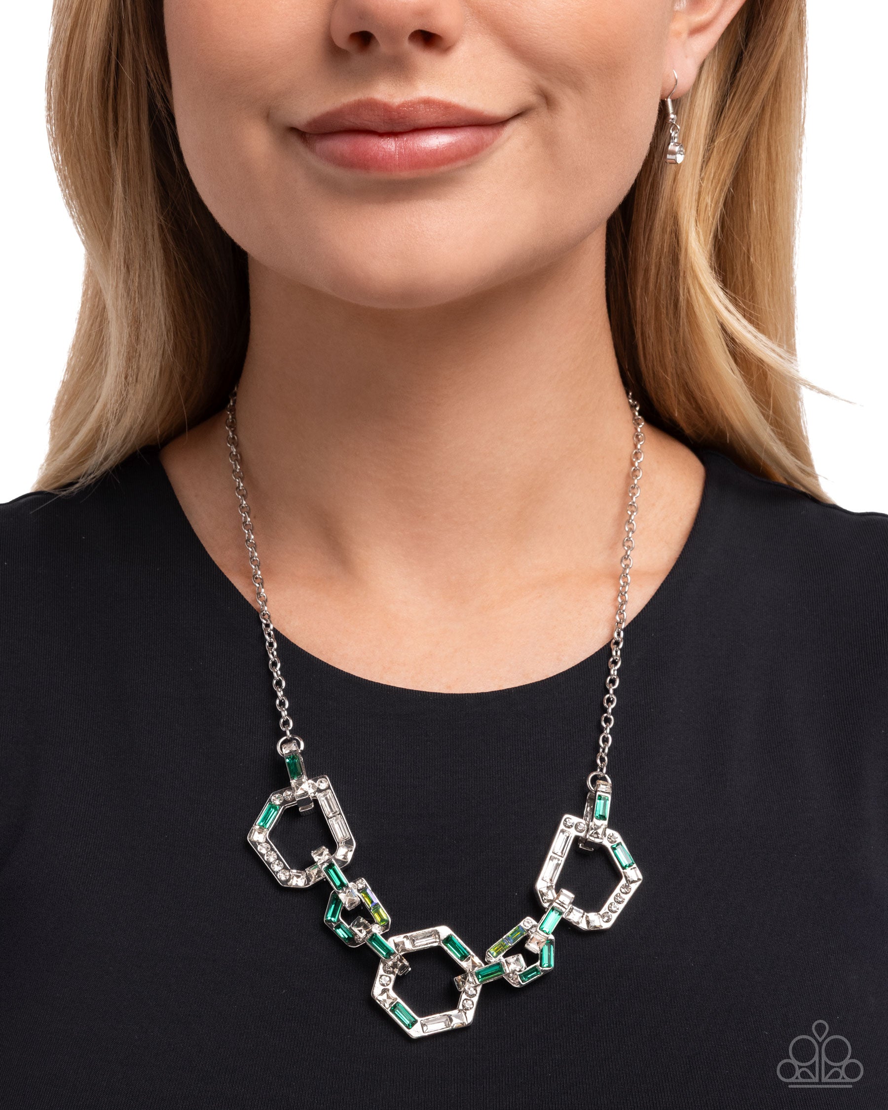 Geometric Glitter - Green - Paparazzi Necklace Image