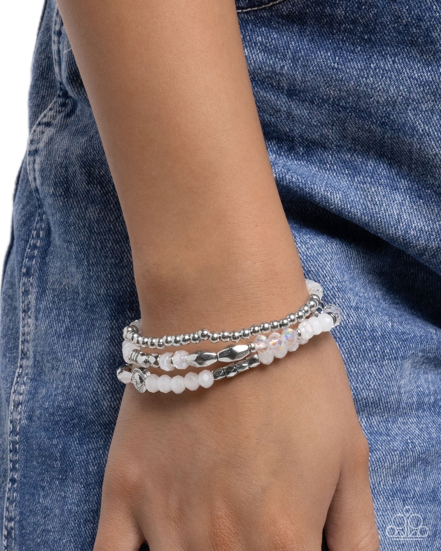 Friendly Facets - White - Paparazzi Bracelet Image