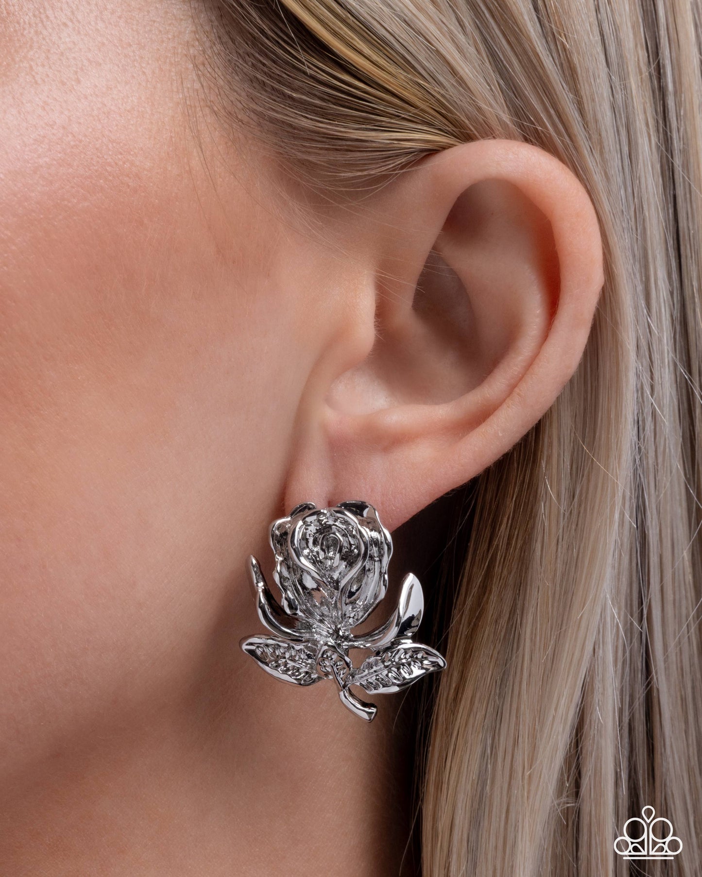 Rose Record - Silver - Paparazzi Earring Image