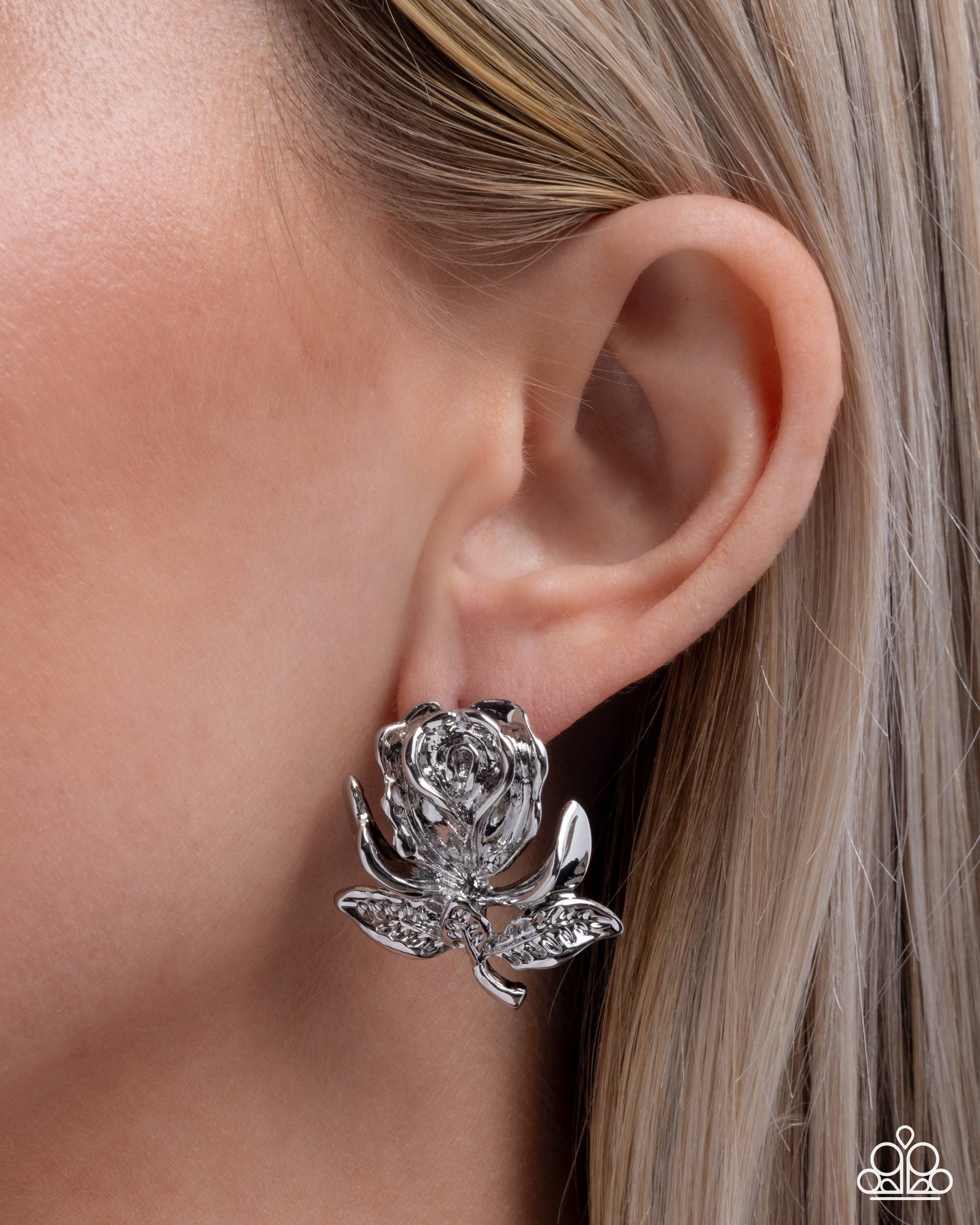 Rose Record - Silver - Paparazzi Earring Image