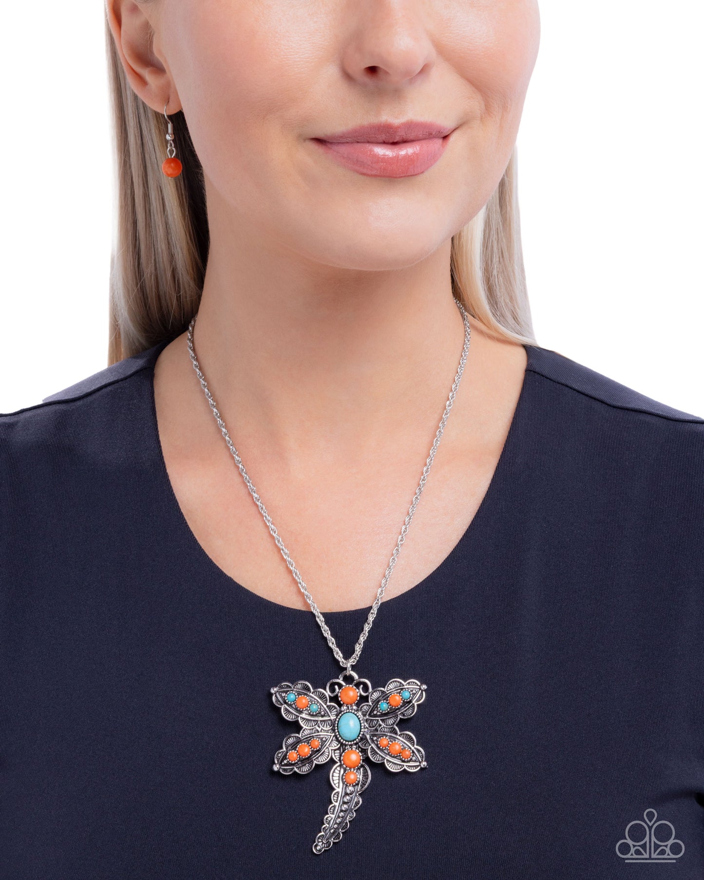 Dauntless Dragonfly - Orange - Paparazzi Necklace Image