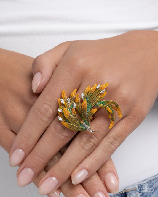 Fantastical Feather - Yellow - Paparazzi Ring Image