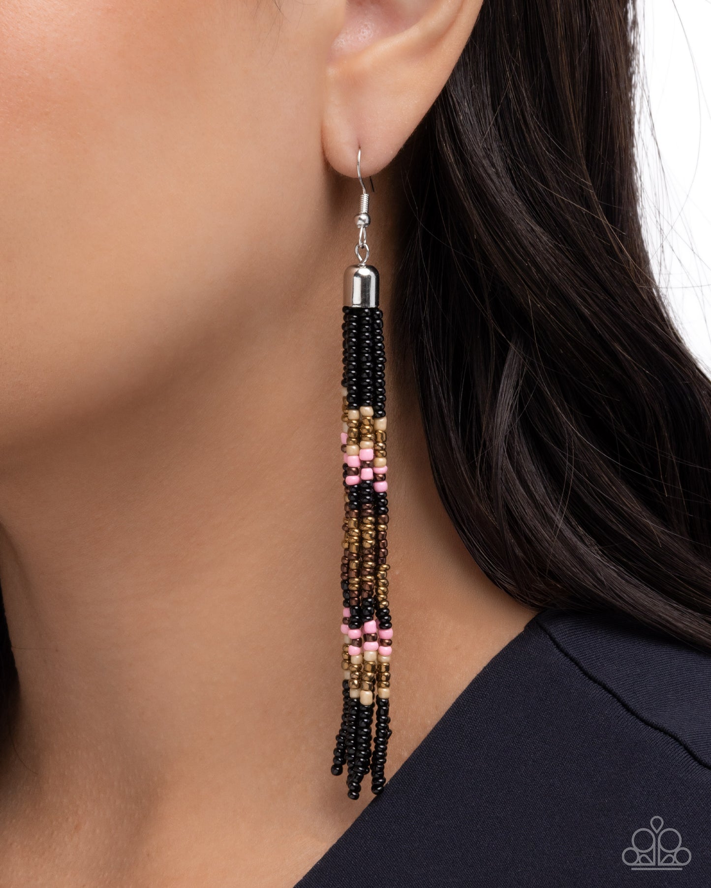 Stunning Strands - Black - Paparazzi Earring Image