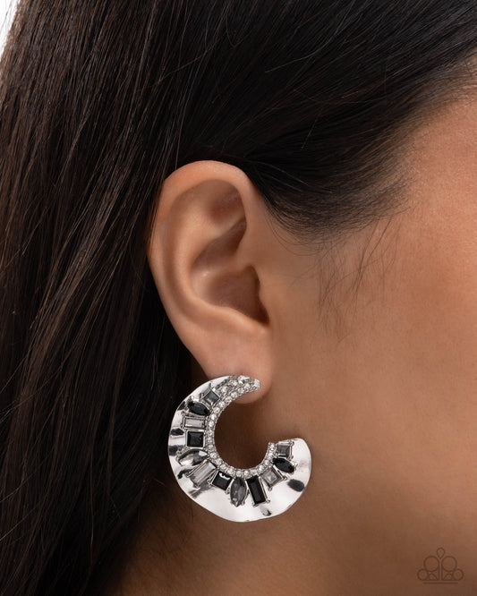 Crimped Color - Black - Paparazzi Earring Image