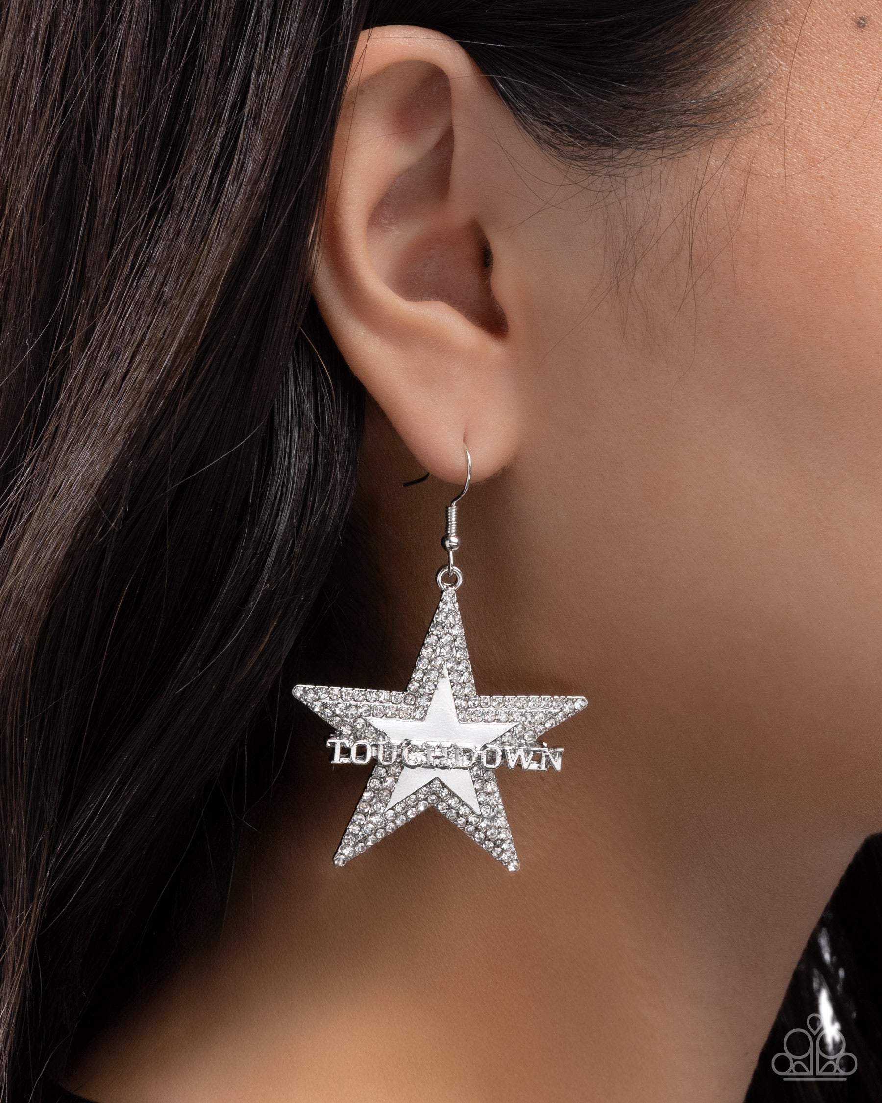 Touchdown Tribute - White - Paparazzi Earring Image
