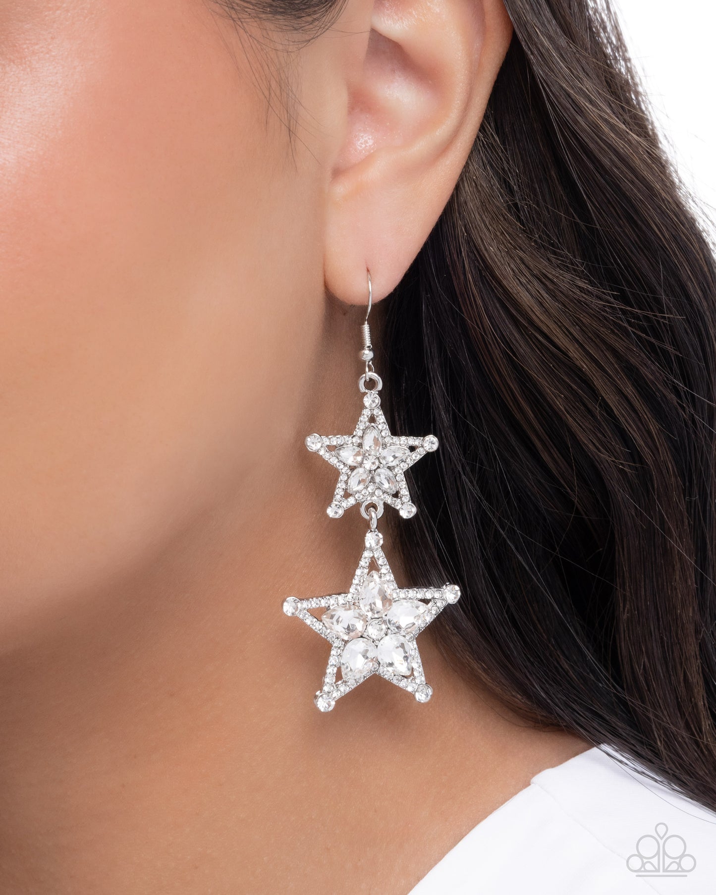 Glittery Galaxy - White - Paparazzi Earring Image