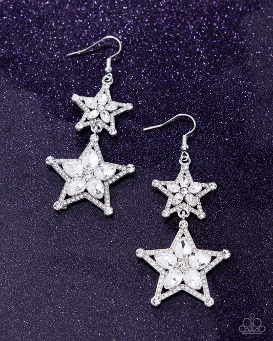 Glittery Galaxy - White - Paparazzi Earring Image