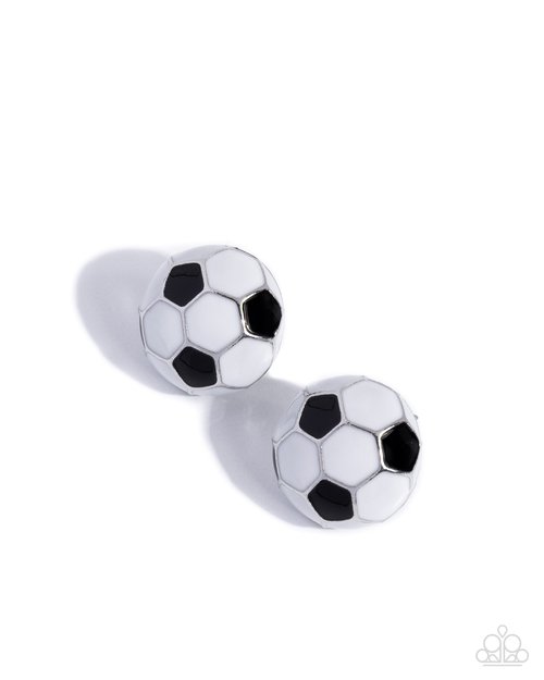 Soccer Symmetry - Black - Paparazzi Earring Image