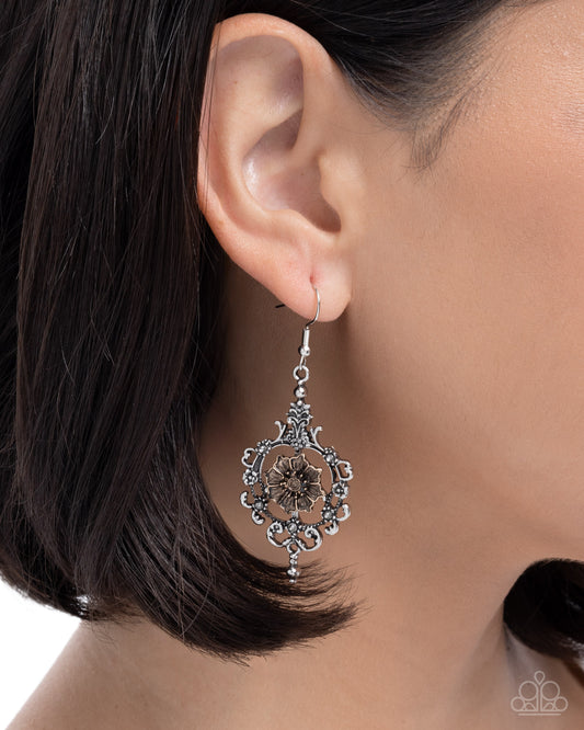 Antique Abloom - Silver - Paparazzi Earring Image