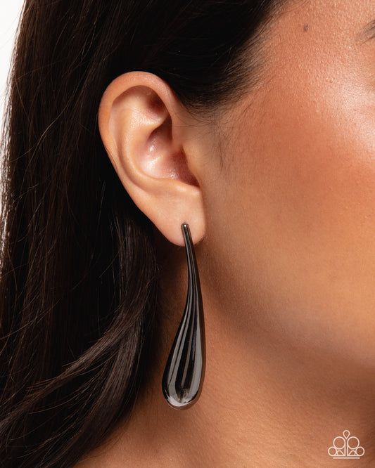 Elongated Effort - Black - Paparazzi Earring Image