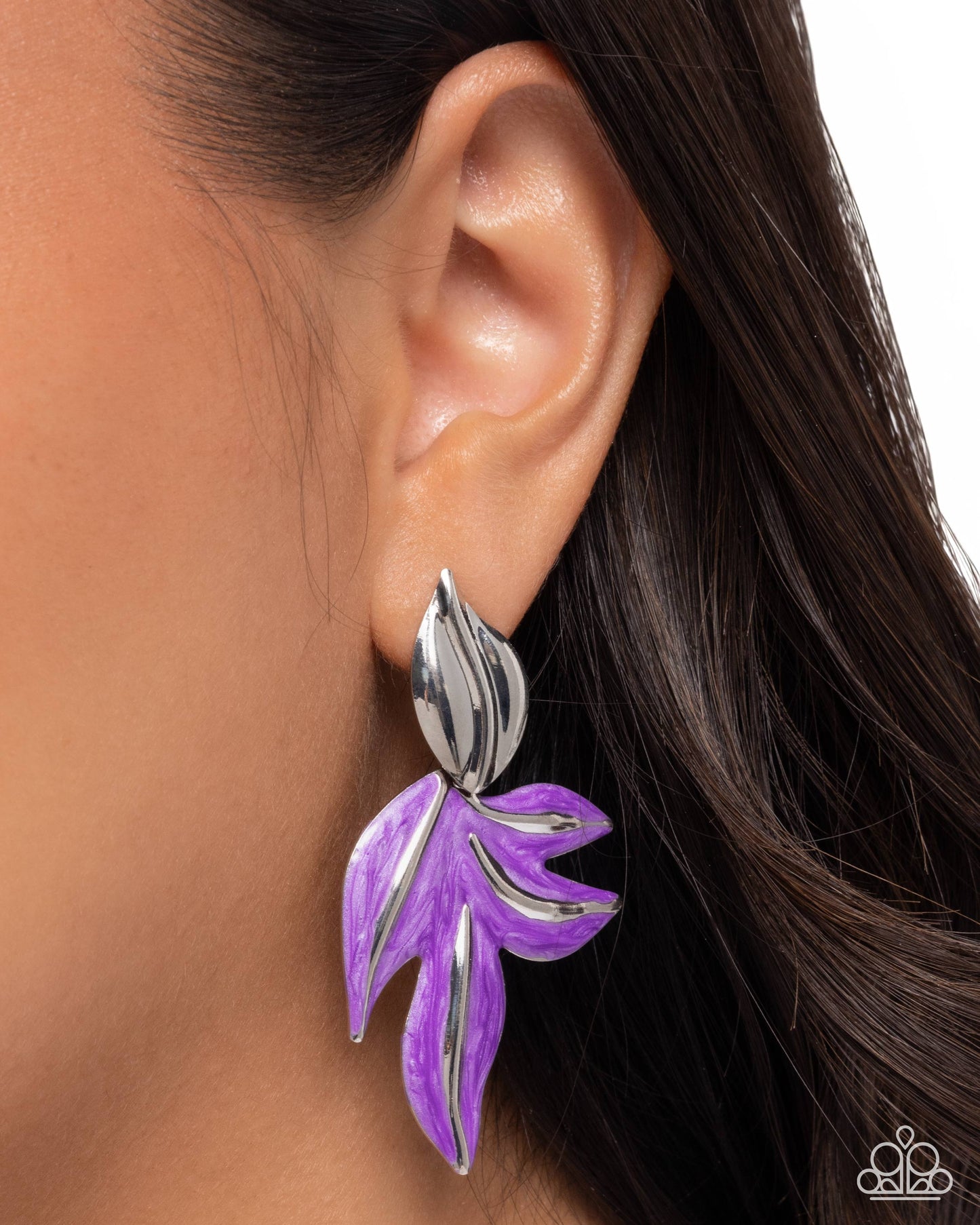 Leafy Lineup - Purple - Paparazzi Earring Image