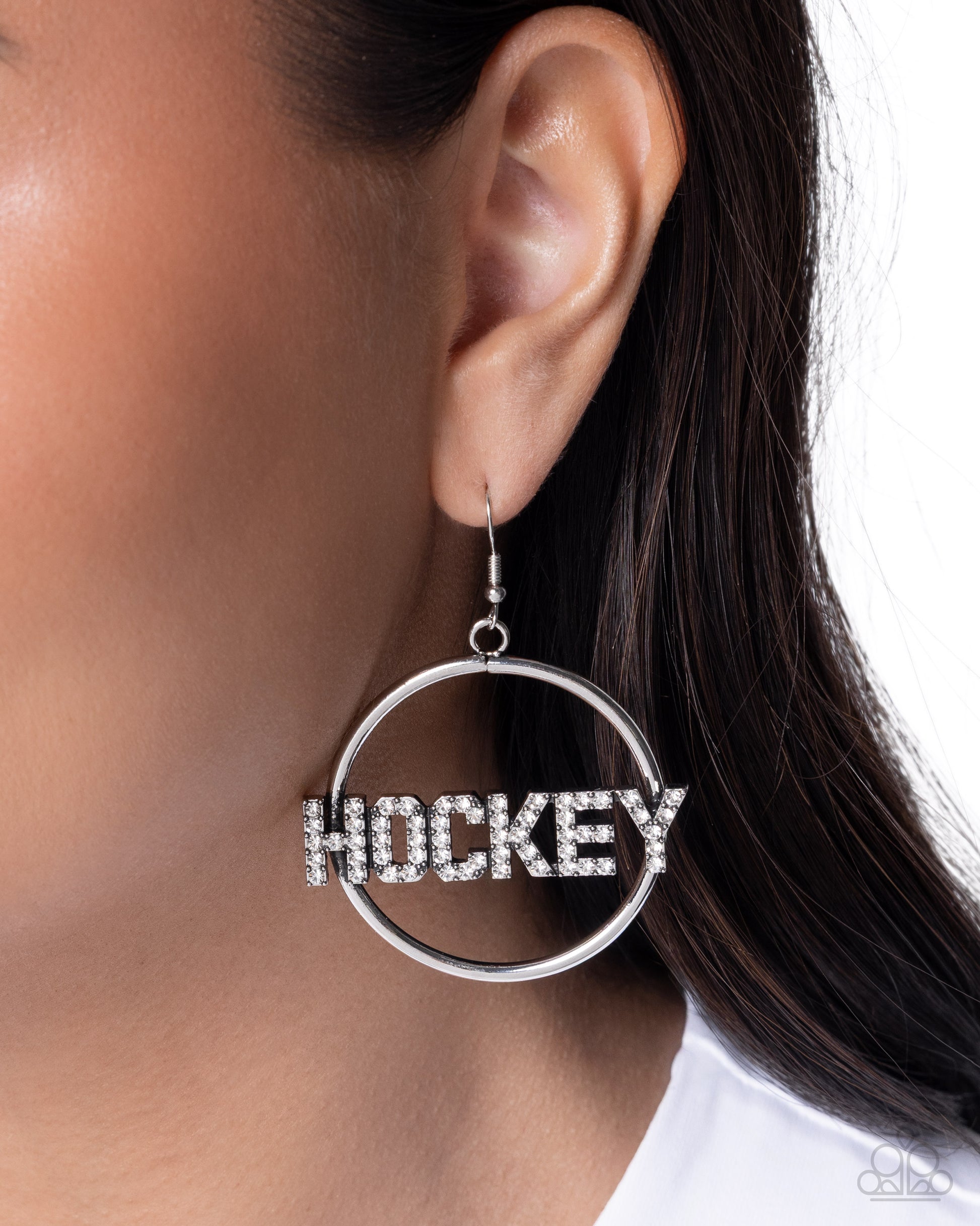 The Puck is in Play - White - Paparazzi Earring Image