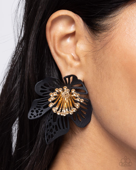 Paparazzi Earring ~ Wonderland Wallflower - Black