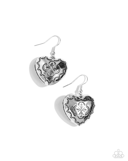 Paparazzi Earring ~ Engraved Excitement - silver