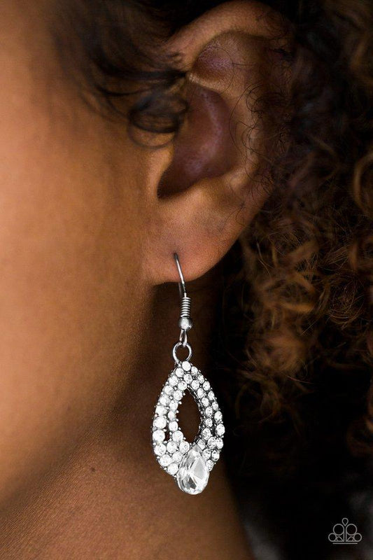 Paparazzi Post Earrings - Glam Crush - White