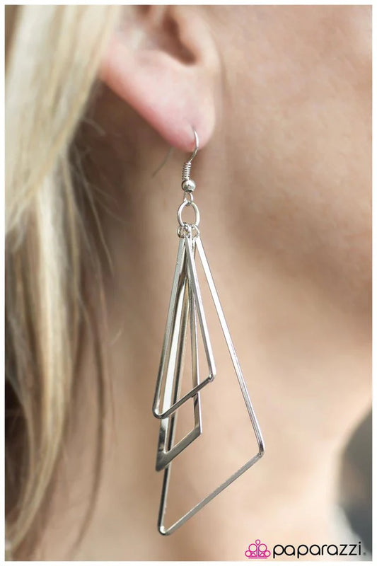 Paparazzi Earring ~ Triangle Trifecta - Silver